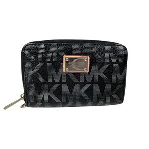 Michael Kors Black Large Logo Zip Around Wallet Signature Canvas with Leather